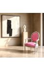 Sillón barroco Louis XVI Estilo de terciopelo rosa y madera plateada. - 4