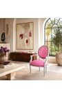 Fauteuil Louis XVI de style baroque velours rose et bois argenté - 6
