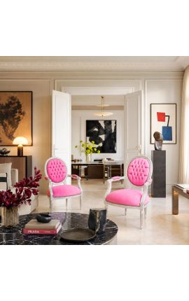 Poltrona barroca Louis XVI Estilo rosa veludo e madeira de prata - 2