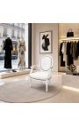 Poltrona barocca Louis XVI Stile in similpelle bianco e legno bianco lucido - 9