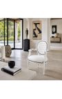 Poltrona barocca Louis XVI Stile in similpelle bianco e legno bianco lucido - 8