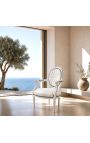 Sillón barroco Louis XVI Estilo de piel blanca y madera blanca brillante. - 6
