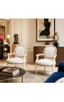 Poltrona Louis XVI Velvetta beige in stile e legno laccato beige - 3