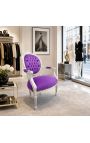 Poltrona barocca Louis XVI Stile velluto viola e legno argentato - 9