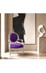 Poltrona barocca Louis XVI Stile velluto viola e legno argentato - 5