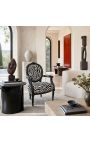 Baroka krēsls Louis XVI stils medaljons zebra melns un balts audums un melns lakots koks - 6
