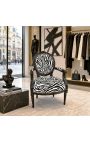Fotoliu baroc Louis XVI Stil Medallion Zebra Negru și albă Fabric și lemn negru lăcuit - 10