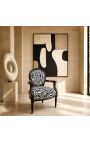 Poltrona barocca Louis XVI Medaglione stile Zebra Tessuto in bianco e nero e legno laccato nero - 5