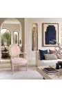 Louis XVI Style Armchair Beige Linen in Beige patinirani les - 4