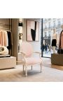 Louis XVI Poltrona stile Biancheria beige e legno beige patinato - 6