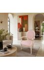 Louis XVI Stil Sessel beige Leinen und beige patiniertes Holz - 3