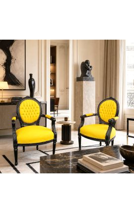 Barokk karosszék Louis XVI sárga leaterette és fekete fa - 2