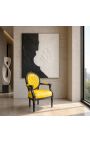 Baroque armchair Louis XVI yellow leatherette and black wood - 8