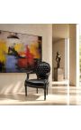 Baroque armchair Louis XVI black leatherette with rhinestones and black wood - 6