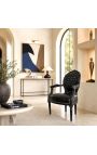 Baroque armchair Louis XVI black leatherette with rhinestones and black wood - 9