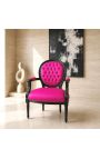 Fauteuil Louis XVI de style baroque velours fuchsia et bois noir - 10