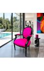 Barokk-tugitool Louis XVI Fuchsia kangast ja läikiv must puit - 12