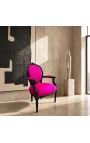 Barokk-tugitool Louis XVI Fuchsia kangast ja läikiv must puit - 3