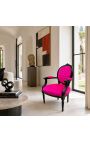Baroko fotelis Louis XVI Fuchsia audinys ir blizgus juoda mediena - 9