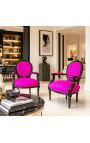 Barokk-tugitool Louis XVI Fuchsia kangast ja läikiv must puit - 6