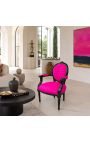 Barockfåtölj Louis XVI Fuchsia tyg och glänsande svart trä - 7