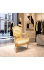 Barokk-tugitool Louis XVI Stiil Gold Satine kangast ja kuldpuit - 4