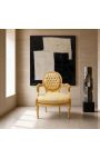 Sillón barroco Louis XVI Tela de oro de estilo satine y madera dorada. - 6