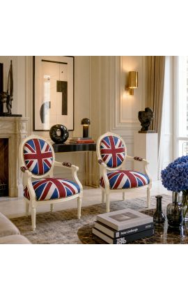 Sillón de estilo barroco de Louis XVI "Union Jack" y madera beige - 2