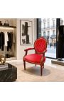 Barokk-tugitool Louis XVI Stiil Burgundia Velvet ja mahagonist puit - 5