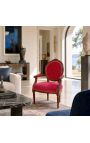 Baroque armchair Louis XVI style burgundy velvet and mahogany wood - 10