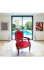 Fauteuil Louis XVI de style baroque velours bordeaux et bois couleur acajou - 9