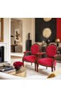 Barok lænestol Louis XVI Style Burgundy Velvet og Mahogany Wood - 2