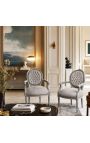 Baroque armchair Louis XVI style grey velvet and grey lacquered wood - 5