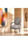 Barok lænestol Louis XVI stil grå fløjl og grå lakeret træ - 11