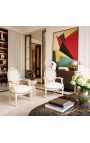 Poltrona barocca Louis XVI Medaglione stile in similpelle beige e legno beige - 8