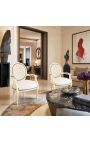 Poltrona barocca Louis XVI Medaglione stile in similpelle beige e legno beige - 6