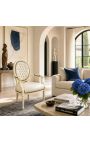 Barokki nojatuoli Louis XVI Style Medallion Beige nahka ja beige puu - 3