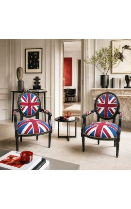 Sessel Barockstil von Louis XVI "Union Jack" und Schwarzes Holz - 2