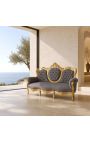 Barockes Sofa samtgrauer Stoff und Goldholz - 14