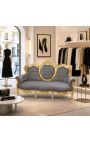 Sofá barroco terciopelo tejido gris y madera de oro - 11