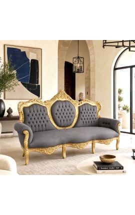 Barokk kanapé bársonyszürke szövet és aranyfa - 2