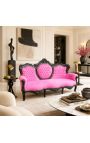 Sofá barroco tela terciopelo rosa y madera lacada negra - 9