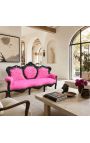 Tesatura canapea baroc catifea roz si lemn lacuit negru - 7