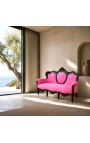 Tessuto di divano barocco di velluto rosa e legno laccato nero - 3