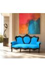 Barock Sofa aus türkisfarbenem Samt und schwarz lackiertem Holz - 9