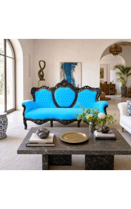 Barokna sofa tkanina tirkizni baršun i crno lakirano drvo - 2
