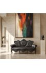 Baroque sofa fabric black leatherette and glossy black wood - 8