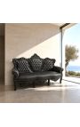 Baroque sofa fabric black leatherette and glossy black wood - 3