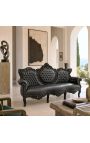 Canapé baroque tissu simili cuir noir et bois noir - 11