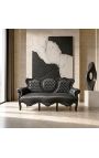 Baroque sofa fabric black leatherette and glossy black wood - 10
